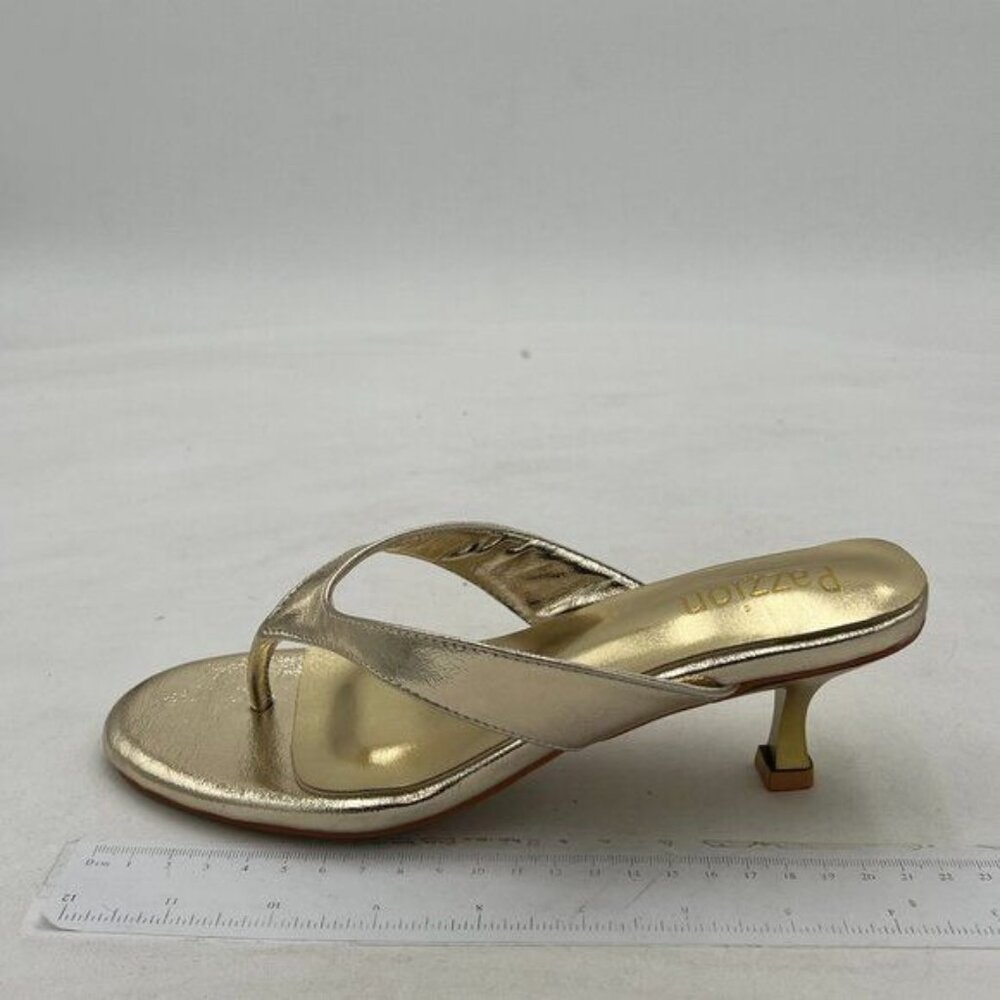 Pazzion Gold Open Toe Kitten Heel Flip Flops Slip On Thong Sandals Party Shoes